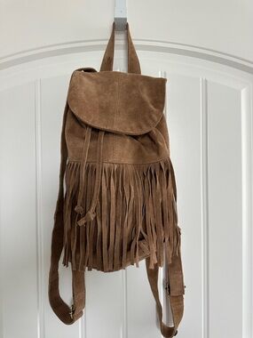 Fringed Suede Mini Backpack - Brown Women's Backpack